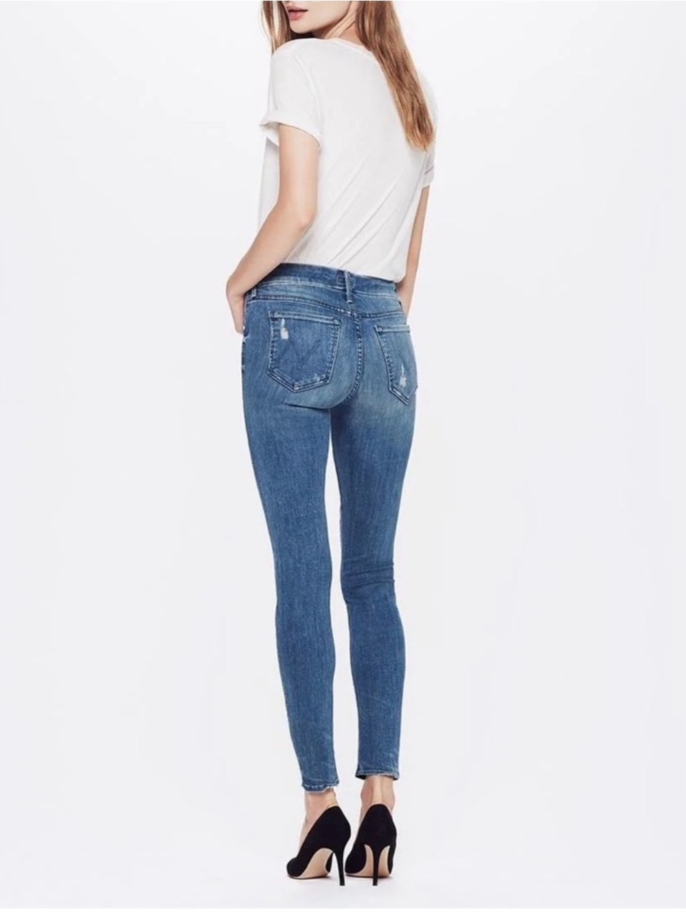 MOTHER Slim High-Rise Skinny Jeans — Blue Wash